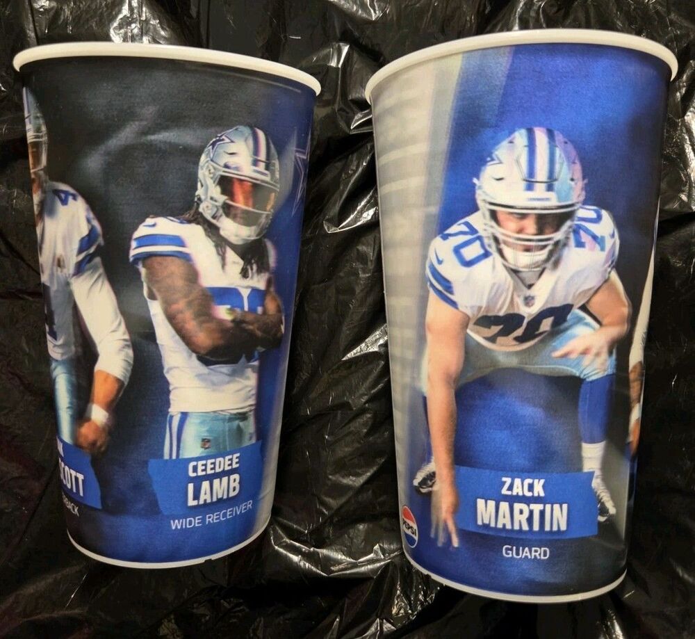 Lot Of 2 Dallas Cowboys Stadium 3D Cups Martin Lamb Prescott Pepsi Dr Pepper